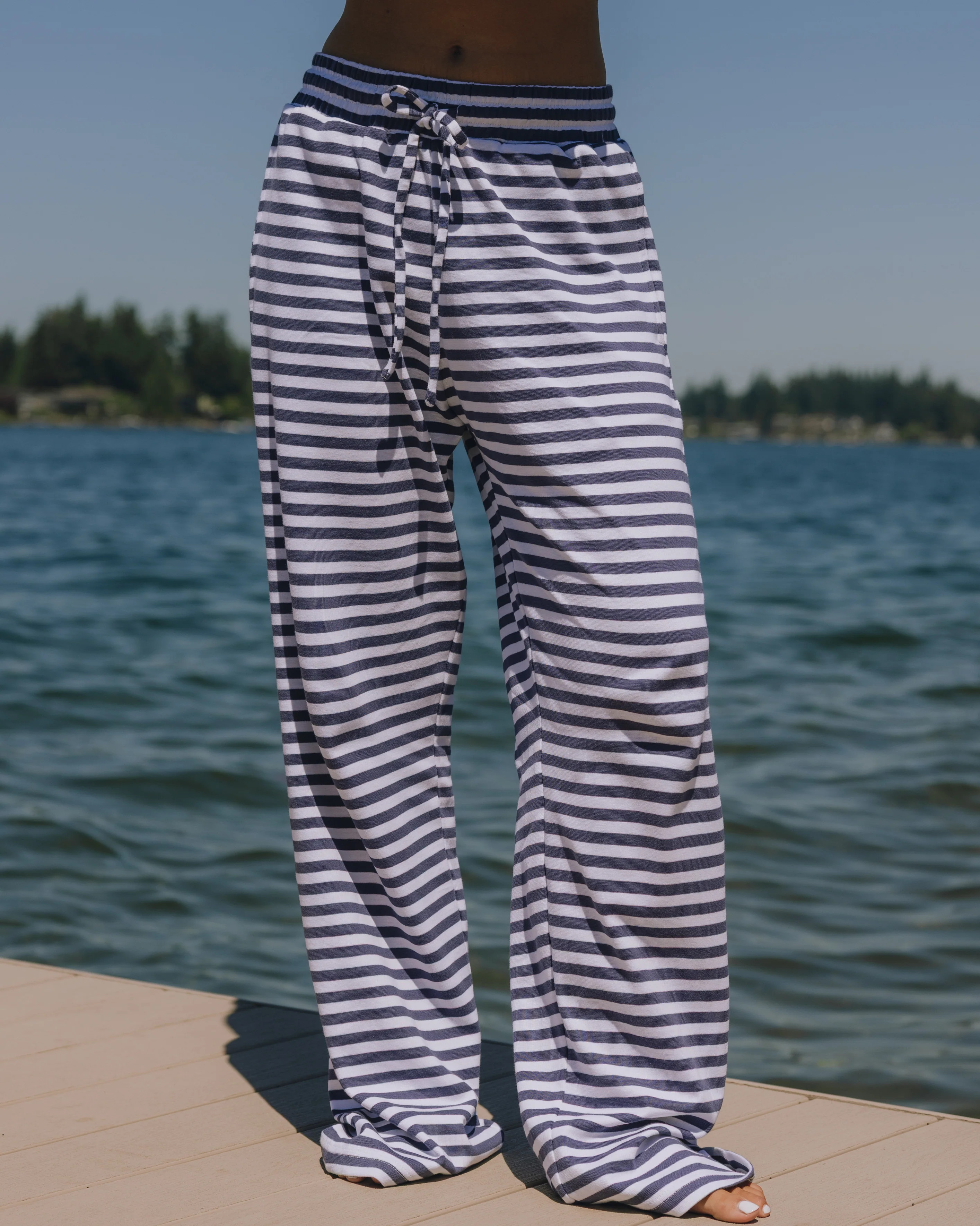 Striped Cotton Pants - Navy + White Stripe | Daily Drills LLC