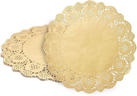 Amazon.com: 60 Pack Round Gold Paper Doilies, Lace Placemats for Cakes, Desserts, and Baked Treat... | Amazon (US)