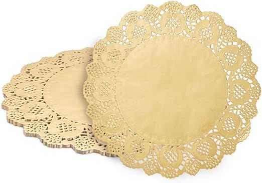 Amazon.com: 60 Pack Round Gold Paper Doilies, Lace Placemats for Cakes, Desserts, and Baked Treat... | Amazon (US)