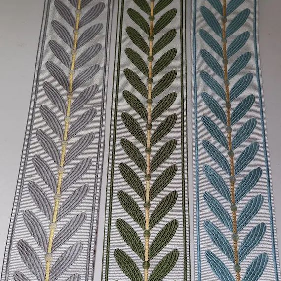 Curtain Trim Leaf Taupe Gray Green Teal Decorative Ribbon | Etsy | Etsy (US)