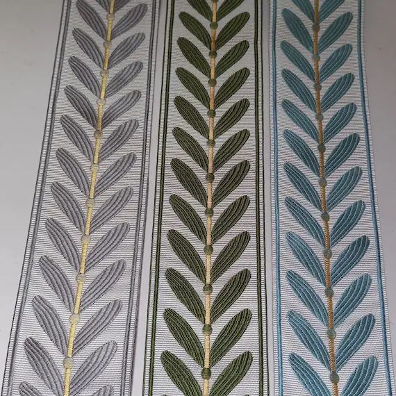 Curtain Trim Leaf Taupe Gray Green Teal Decorative Ribbon | Etsy | Etsy (US)