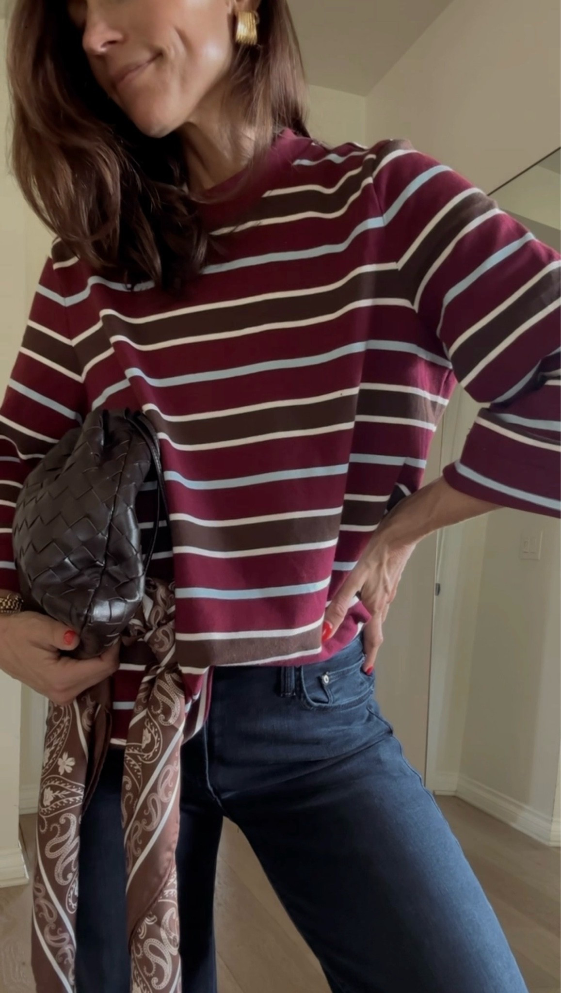 A really good striped tee will forever have a place in my closet—and I love the rich mix of
burgundy, chocolate + soft blue in this one from @tuckernuck. Paired with dark wash denim and chocolate accessories for an easy everyday look that feels like the perfect transition into the season ahead. #tuckernuckpartner

#LTKOver40