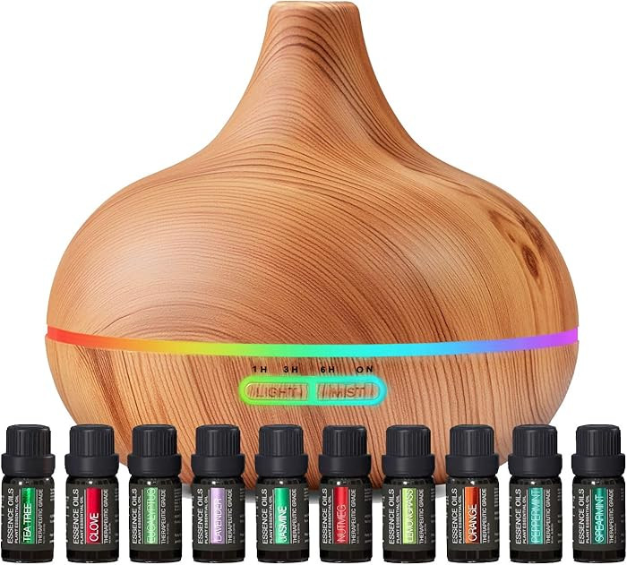 Ultimate Aromatherapy Diffuser & Essential Oil Set - Ultrasonic Top 10 Oils Modern with 4 Timer 7 Ambient Light Settings Therapeutic Grade Lavender | Amazon (US)