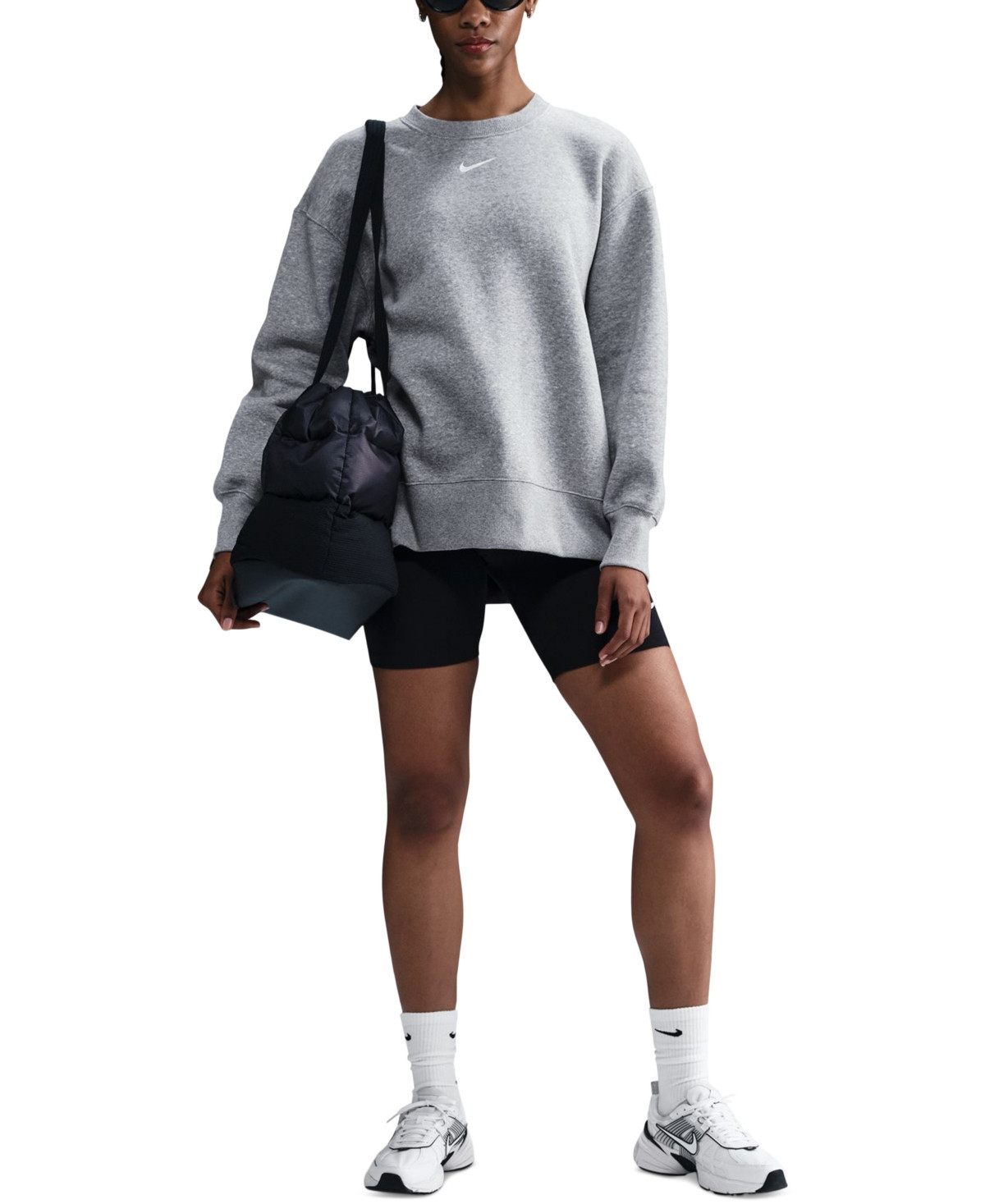 Nike Sportswear Women's Phoenix Fleece Oversized Crewneck Sweatshirt - Dark Grey Heather/Sail | Macy's