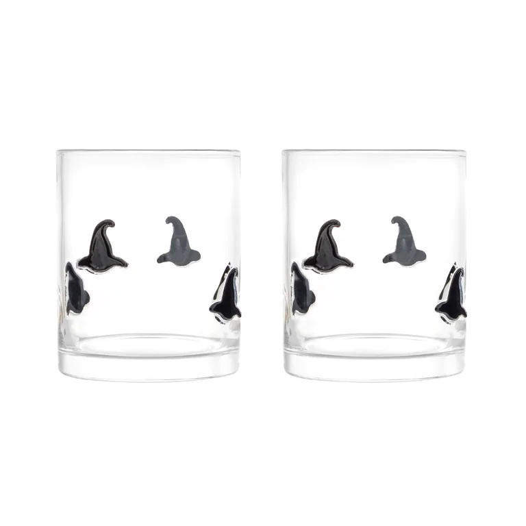 Thyme & Table 12 fl oz Halloween Black Witch Hat Charm Drinking Glasses, Set of 2 | Walmart (US)
