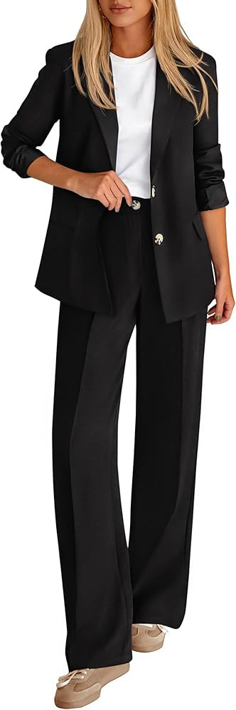 KIRUNDO Womens Suits 2 Piece Set Business Casual Blazer Jacket Wide Leg Dress Pants Suits Profess... | Amazon (US)