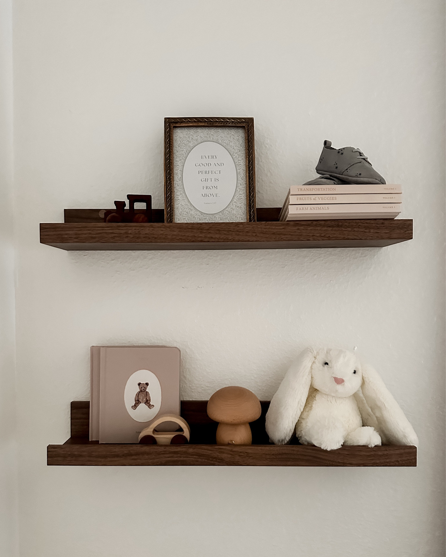 Nursery gender neutral floating shelf decor. Shelves are ikea. Shoes Zara. Everything else Amazon!

#LTKHome #LTKBaby #LTKKids