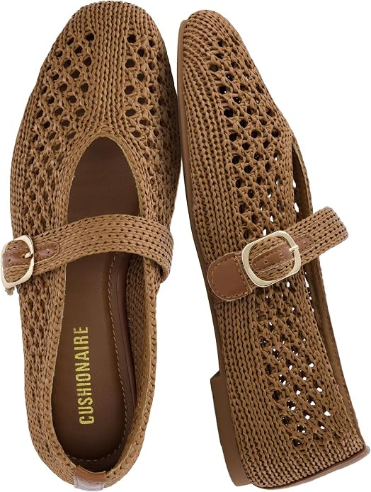 CUSHIONAIRE Monet Woven Mary Jane Flats for Women, Comfortable Ballet Flats with Adjustable Gold-... | Amazon (US)
