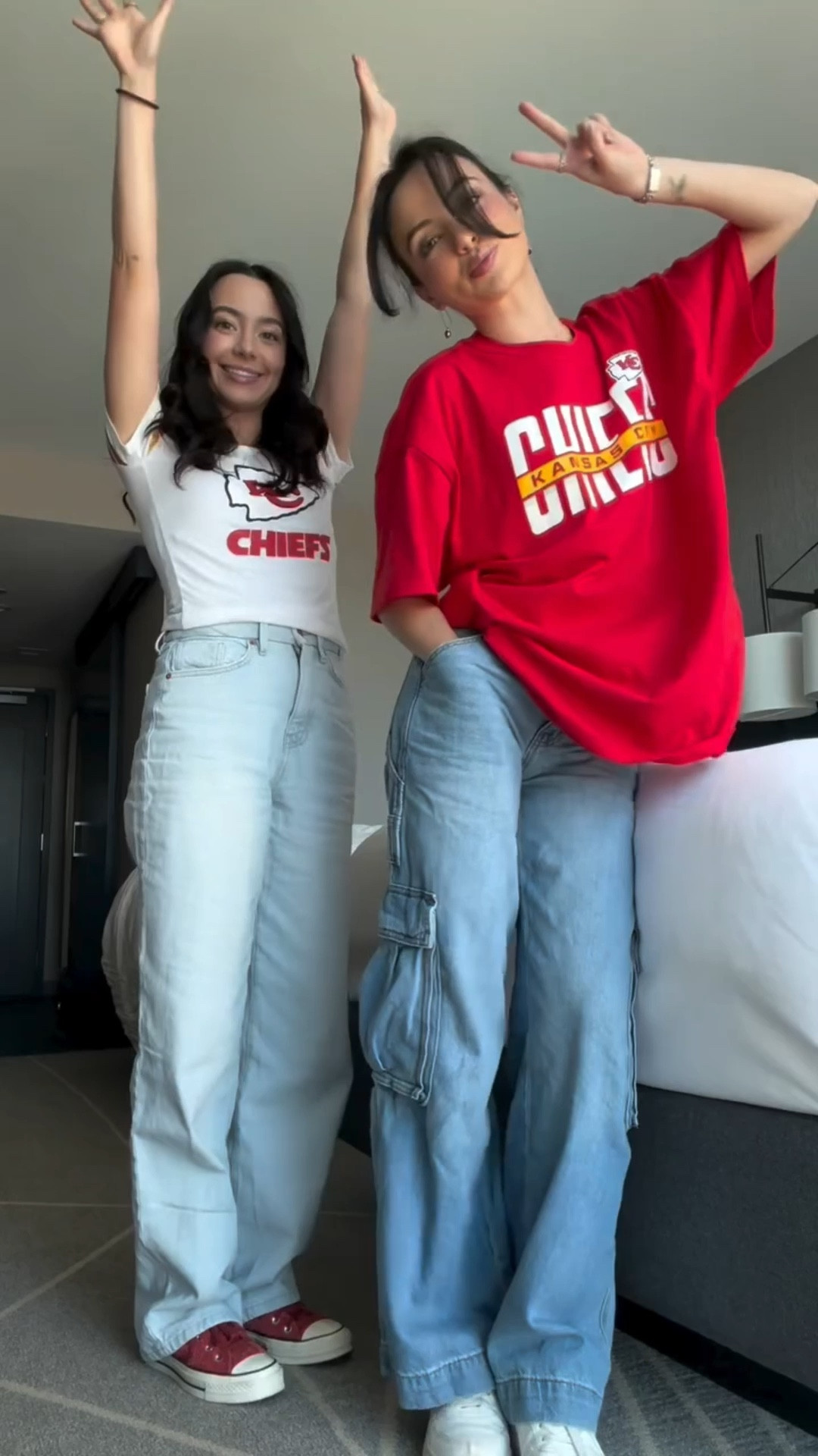 GRWM for a chiefs football game! 🏈✨ guest appearance by my sister ♡ 

I wanted to style an oversized shirt and I found that these baggy jeans were the move! 

#LTKSeasonal