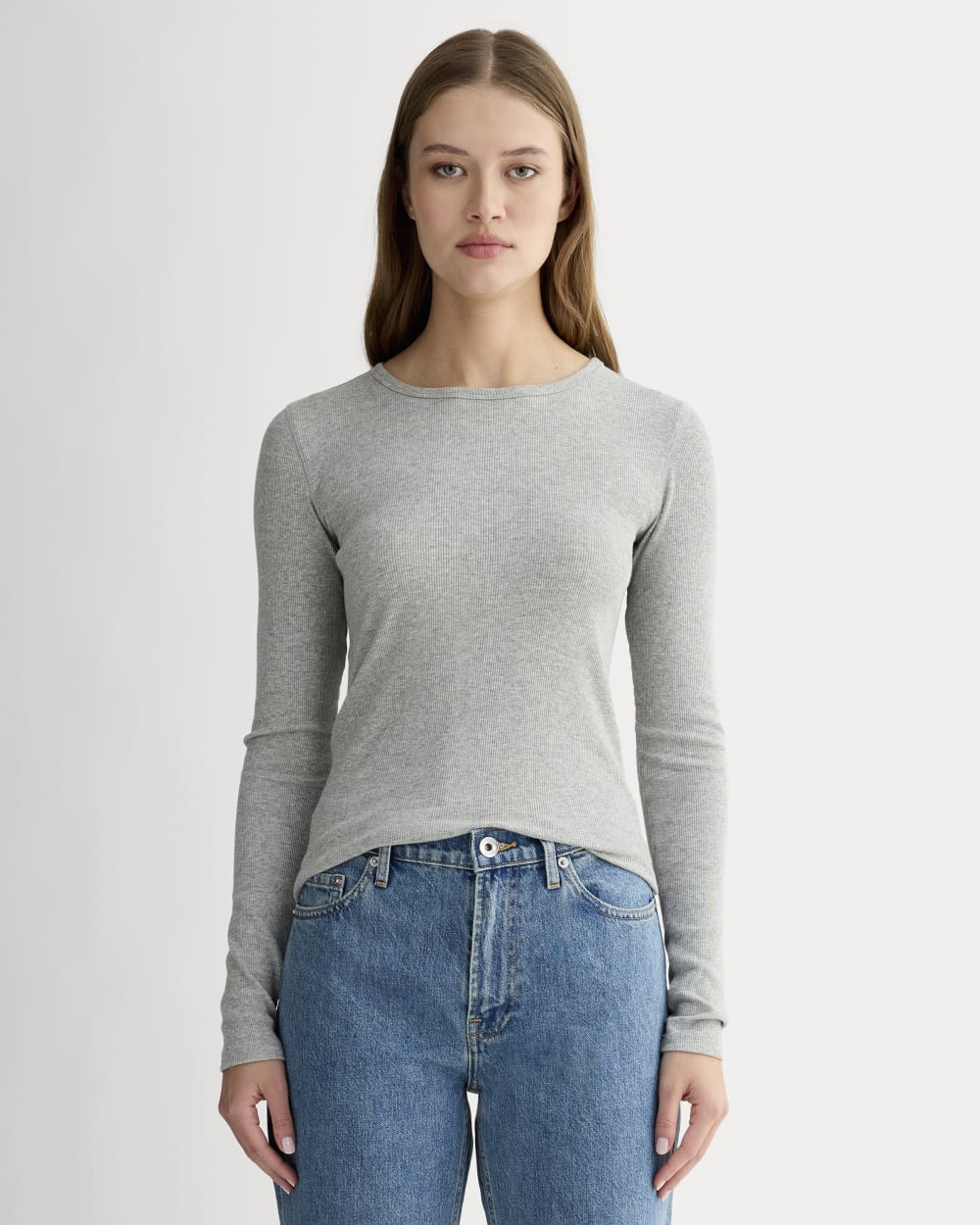 The Luxe Rib Long-Sleeve Crew | Washed Heathered Grey | Everlane
