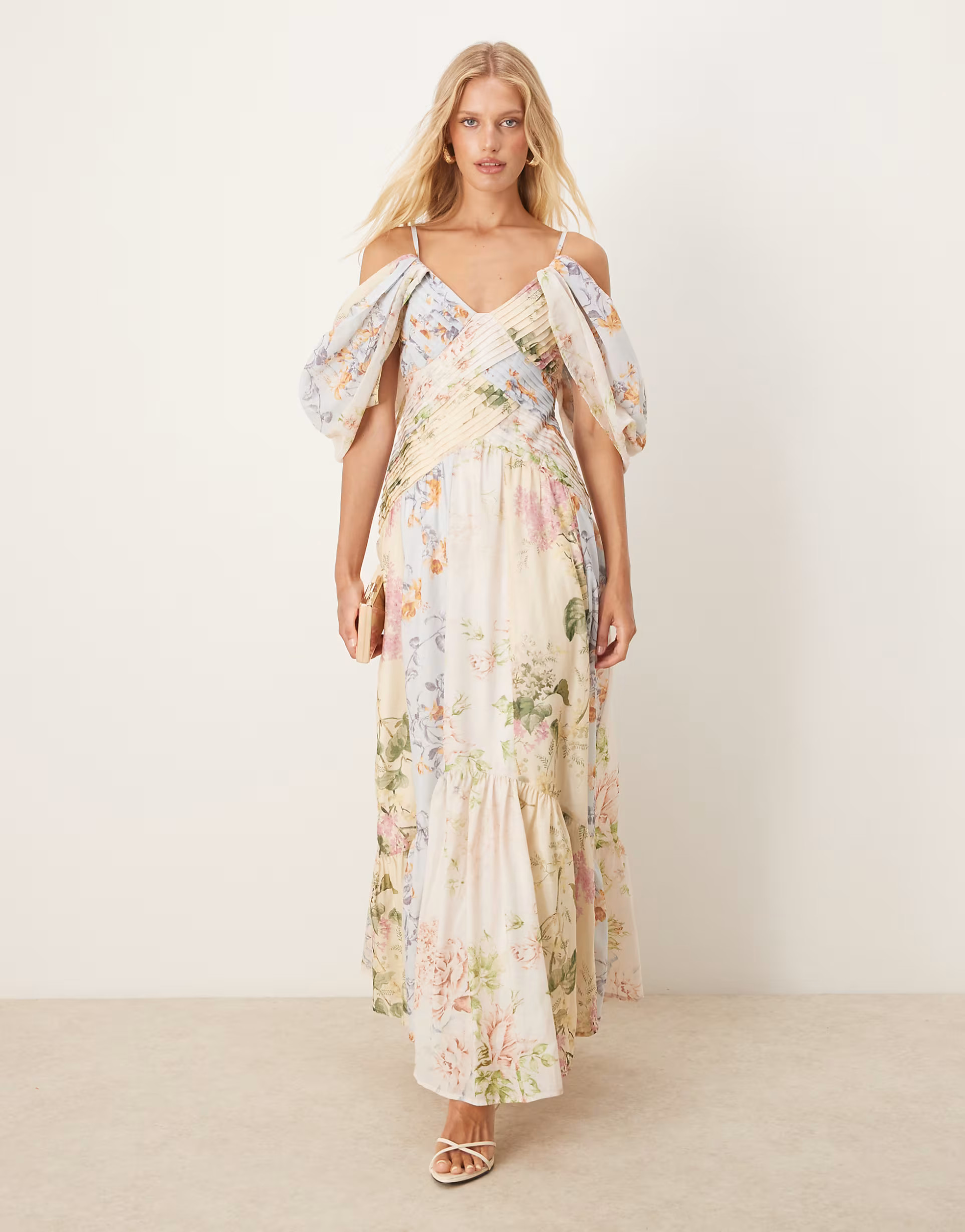 ASOS DESIGN pleated bodice maxi dress with full skirt in mixed floral print | ASOS (Global)
