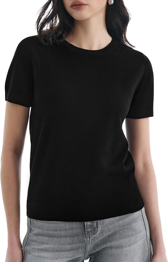 Women's Short Sleeve Sweaters Crew Neck Tops Lightweight Pullover Casual Business Grace in Motion... | Amazon (US)