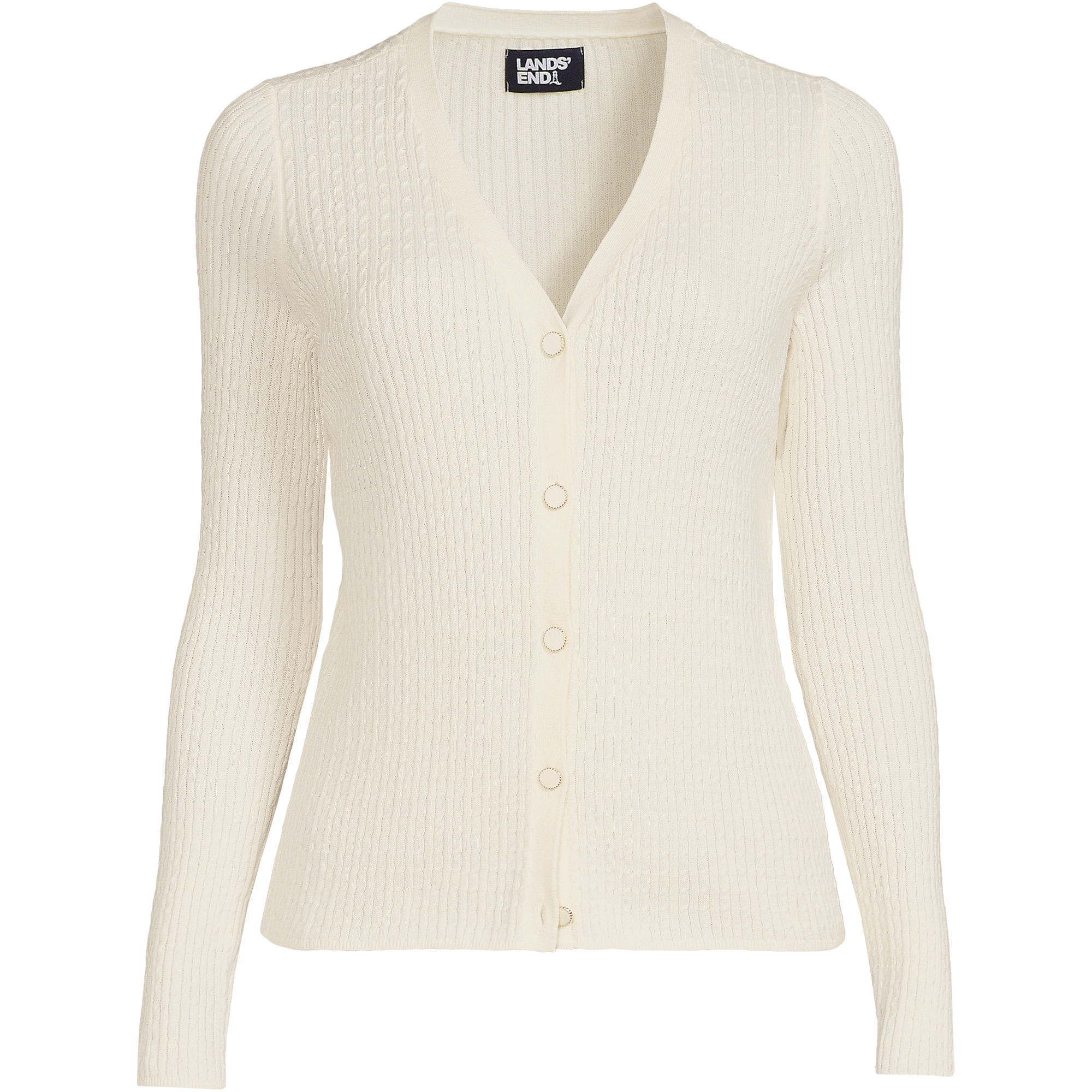 Women's Petite Drifter Baby Cable VNeck Cardigan Sweater - Set Top | Lands' End (US)