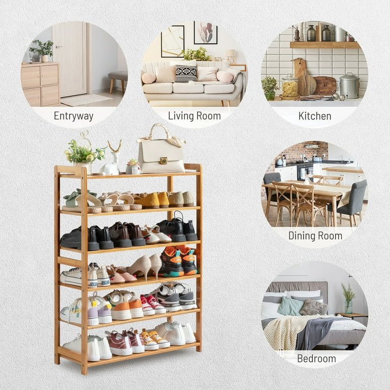 Zimtown 6 Tier Natural Wood Bamboo Shelf Entryway Storage Shoe Rack Home Furniture | Walmart (US)