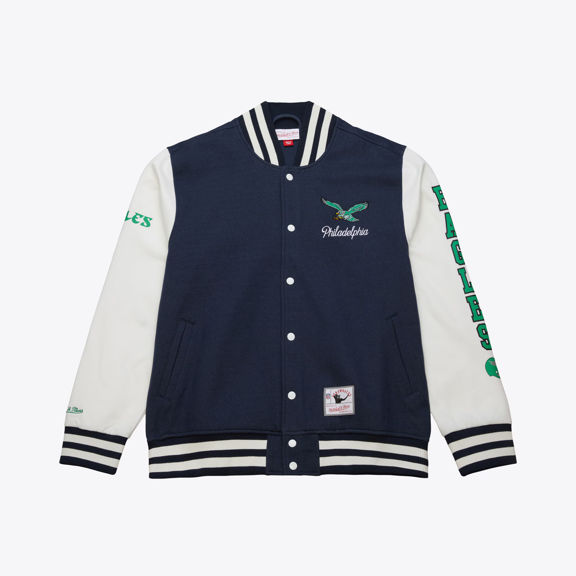 Men's Navy Philadelphia Eagles Washed Fleece Full-Snap Varsity Jacket | Mitchell & Ness