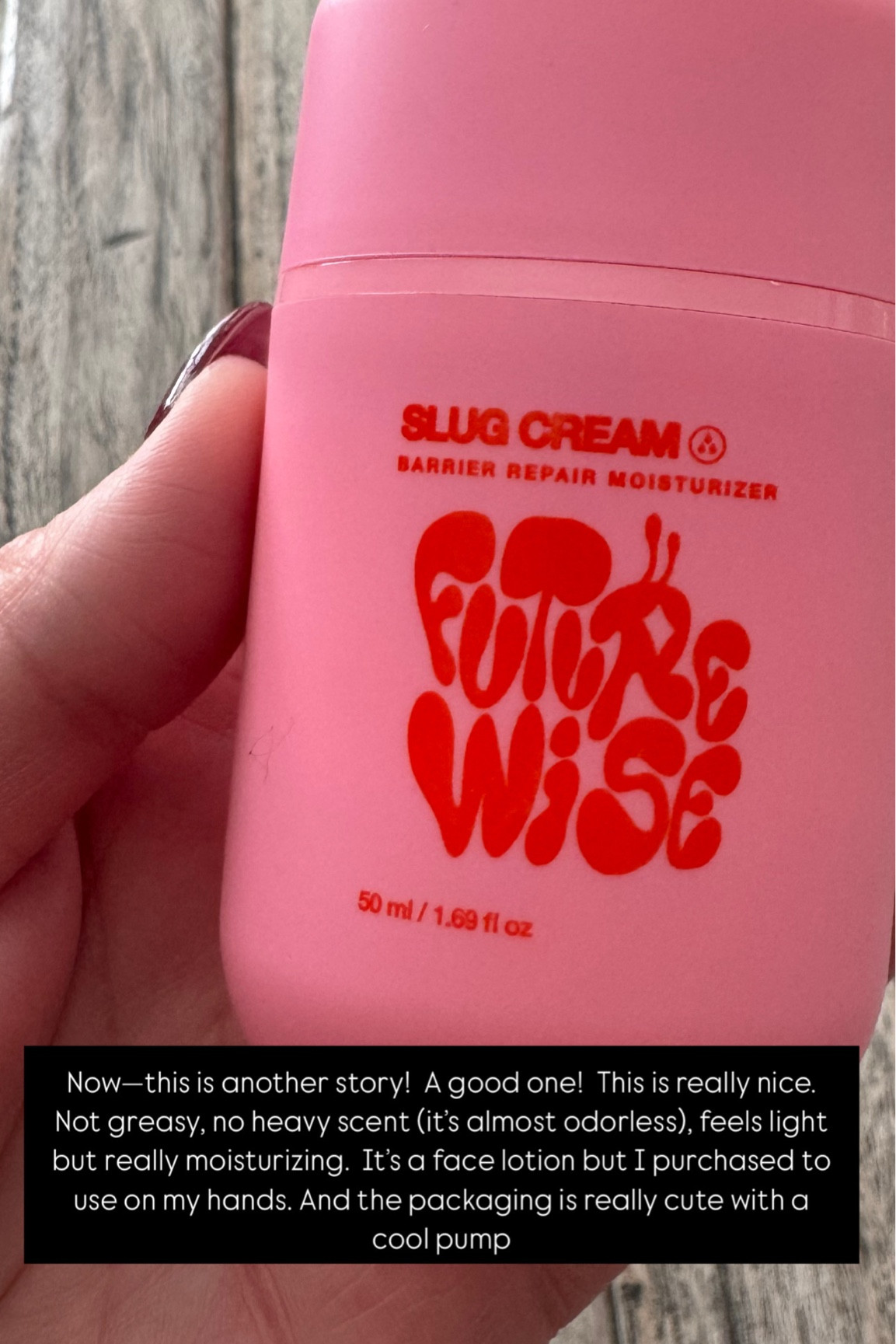 Now—this is another story!  A good one!  This is really nice.  Not greasy, no heavy scent (it’s almost odorless), feels light but really moisturizing.  It’s a face lotion but I purchased to use on my hands. And the packaging is really cute with a cool pump

#skincare #snailmucin #slugcream 

#LTKBeauty #LTKFindsUnder50