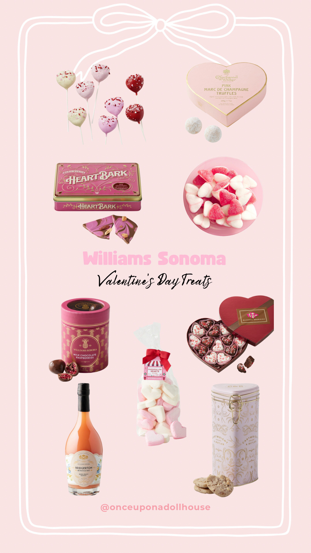 Williams Sonoma Valentine’s Day Treats! 

Beverage Mix, cake pops, marshmallows, heart bark, gummy hearts, milk chocolate raspberries, brownie bites, Charbonnel et Walker Pink Heart Marc de Champagne Truffles

#LTKSaleAlert #LTKValentine #LTKHome