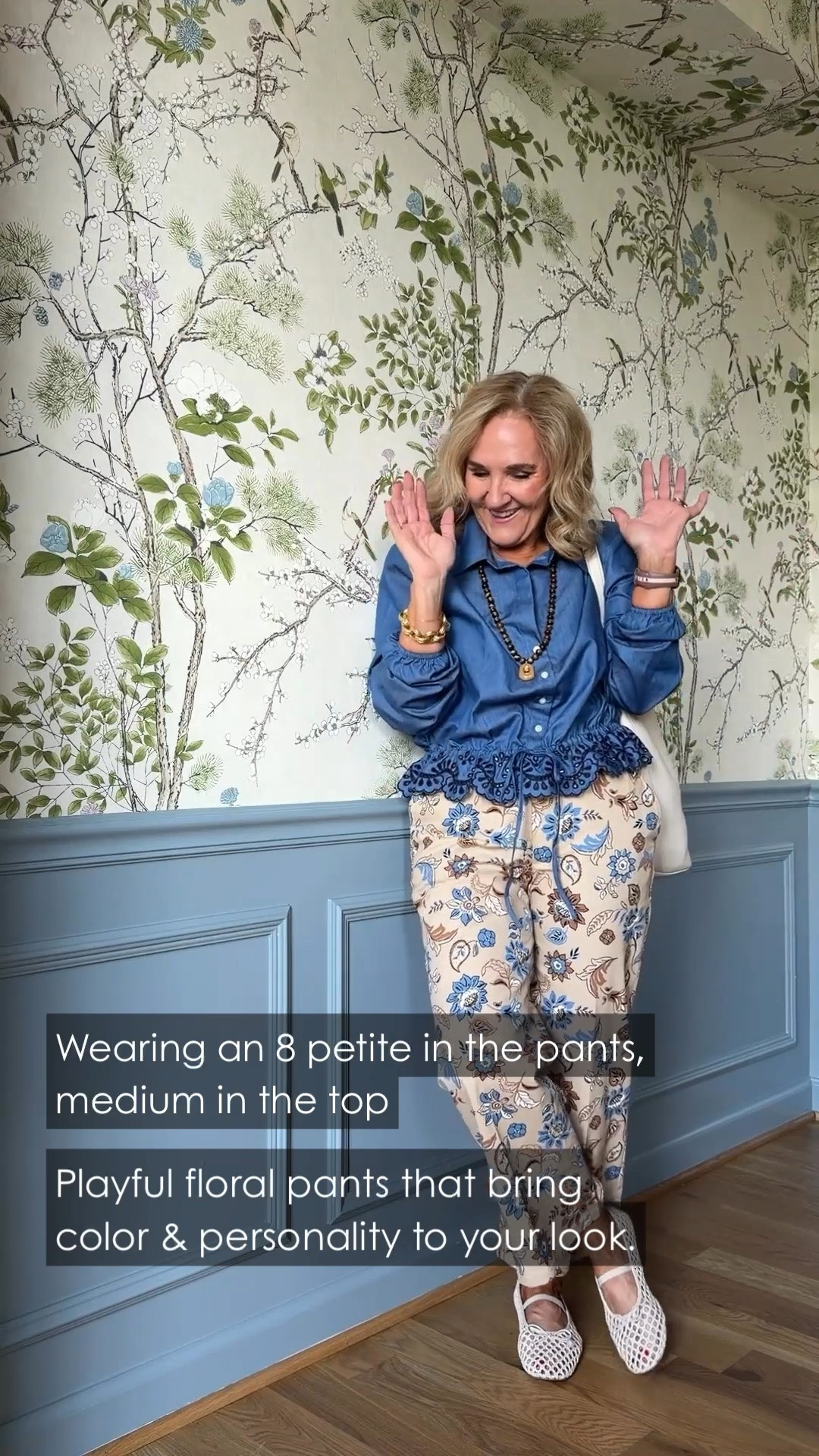 This blue peplum blouse and floral wide-leg pants are such a pretty combination. The lace-trimmed waist adds feminine detail and flattering shape, while the relaxed pants keep the look comfortable.

💡 LTK MADE EASY
❤️ Heart = Support my posts!
🔖 Save = Get sale & restock alerts
📋 Lists = Keep favorites organized
📲 Share = Send lists and products to a friend. Hello, Christmas List!
💬 Comment = Ask me anything about what I'm wearing.:-)

#LTKdayinmylife #LTKgrwm #LTKootd