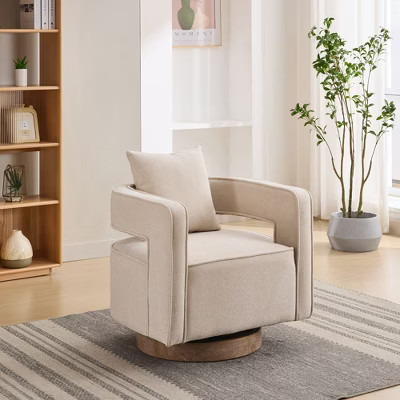 PAGED Swivel Accent Chair Modern Comfy Sofa Chair with Weathered Base, Open Back Barrel Chair for Living Room, Beige | Target