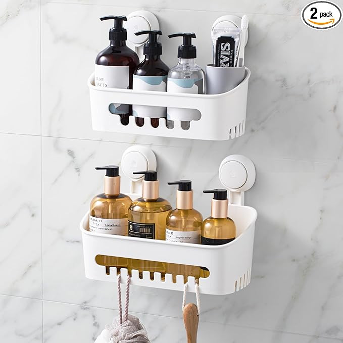 LEVERLOC Shower Caddy Suction Cup Shower Shelf Basket Suction Pack of 2 One Second Installation R... | Amazon (US)