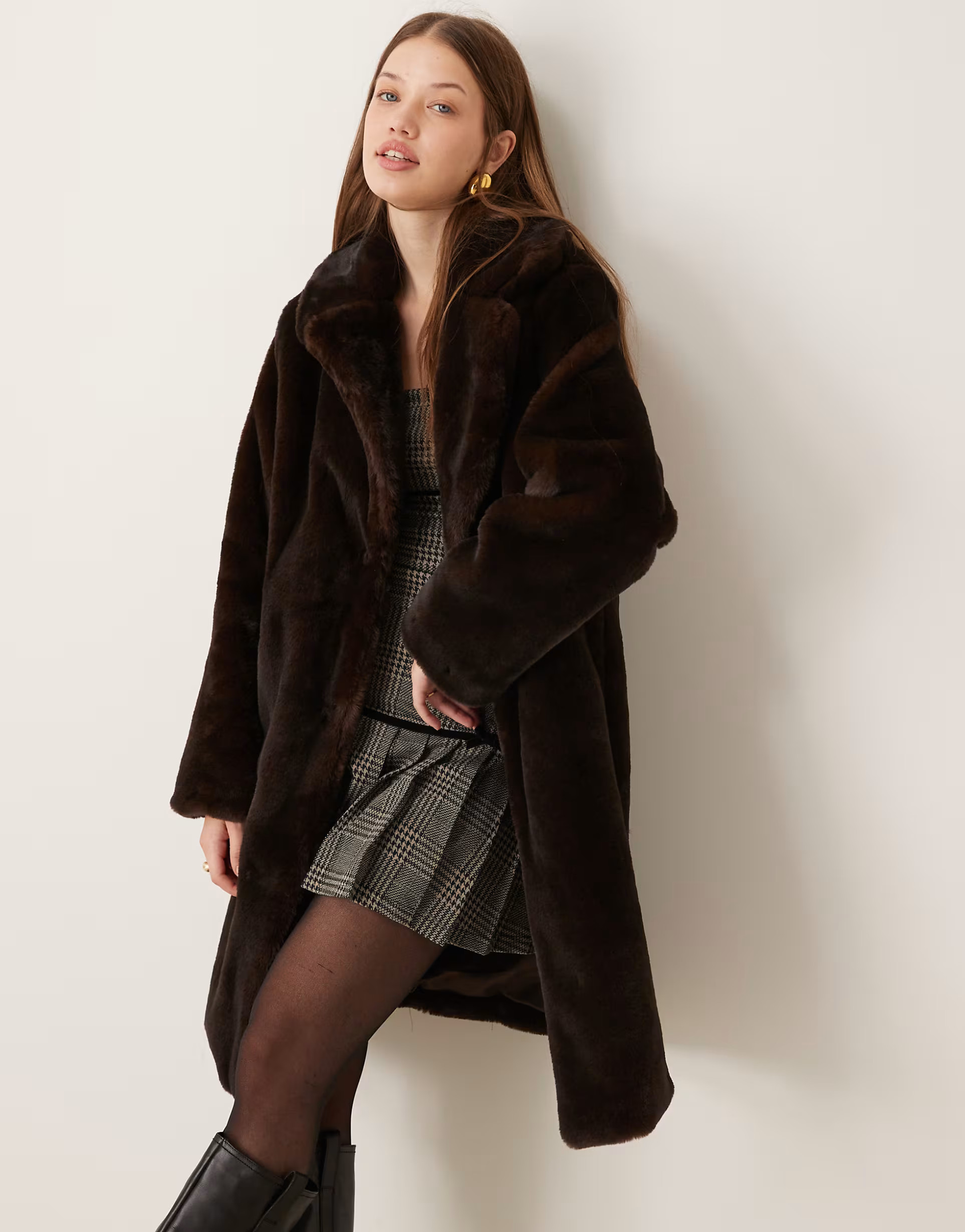 New Look longline faux fur coat in chocolate | ASOS (Global)