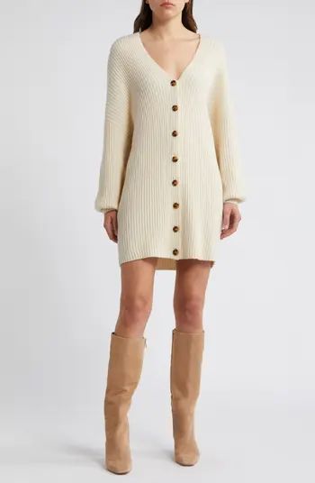 French Connection Babysoft Rib Button Front Long Sleeve Sweater Dress | Nordstrom | Nordstrom