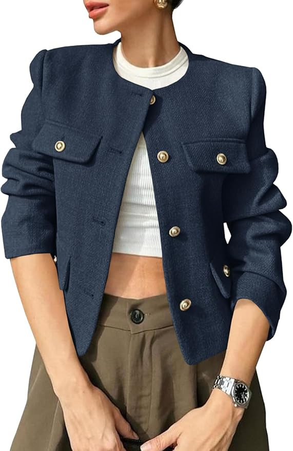 Cicy Bell Womens Cropped Tweed Blazers Jacket Collarless Button Down Business Casual 2025 Fall Ou... | Amazon (US)