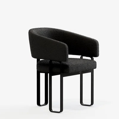 Black Boucle Dining Chair, Mid-Century Modern Dining Chair With Arms | Wayfair North America