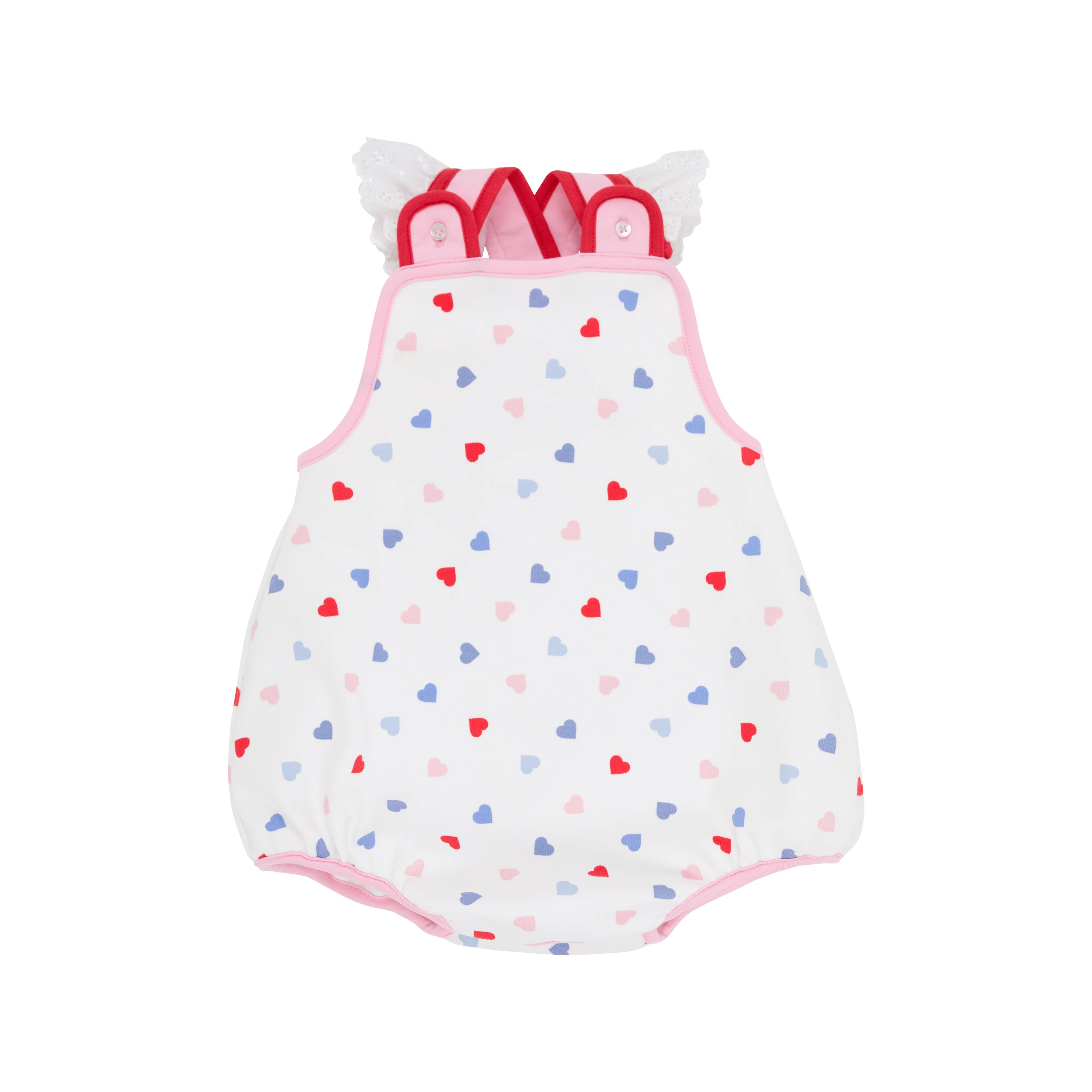 Saylor Sunsuit - Happy Hearts with Pier Party Pink and Richmond Red with Worth Avenue White Eyele... | The Beaufort Bonnet Company