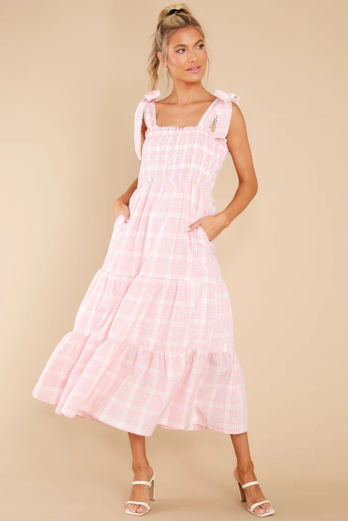 Elegant Darling Light Pink Gingham Cotton Maxi Dress | Red Dress 