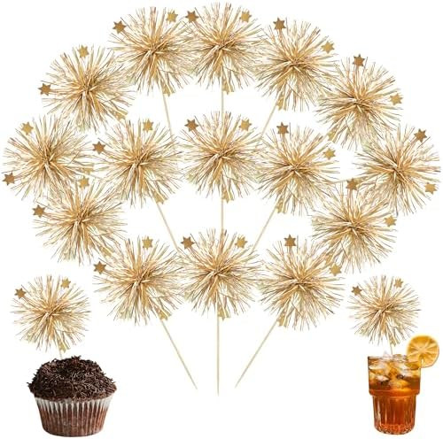 Ephlyn 30Pcs Foil Firework Cupcake Toppers Party Birthday Cake Toppers Supplies Sparkle Tinsel Co... | Amazon (US)
