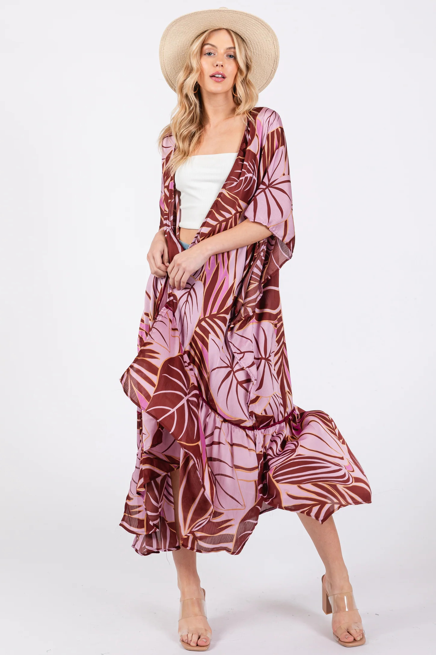 Lavender Tropical Print Long Cover Up | PinkBlush Maternity