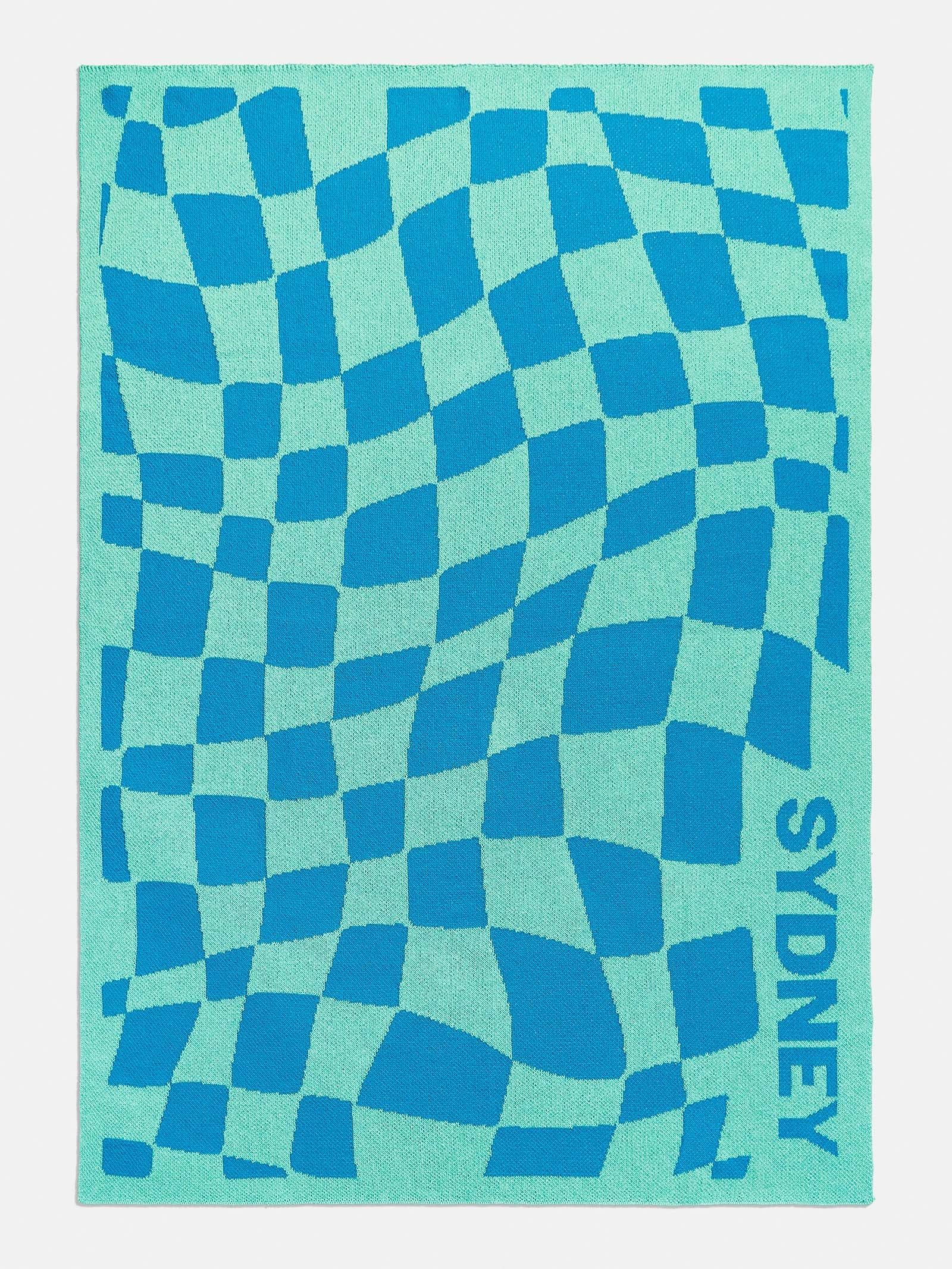 3D Check Blanket - Turquoise/Light Blue | BaubleBar (US)