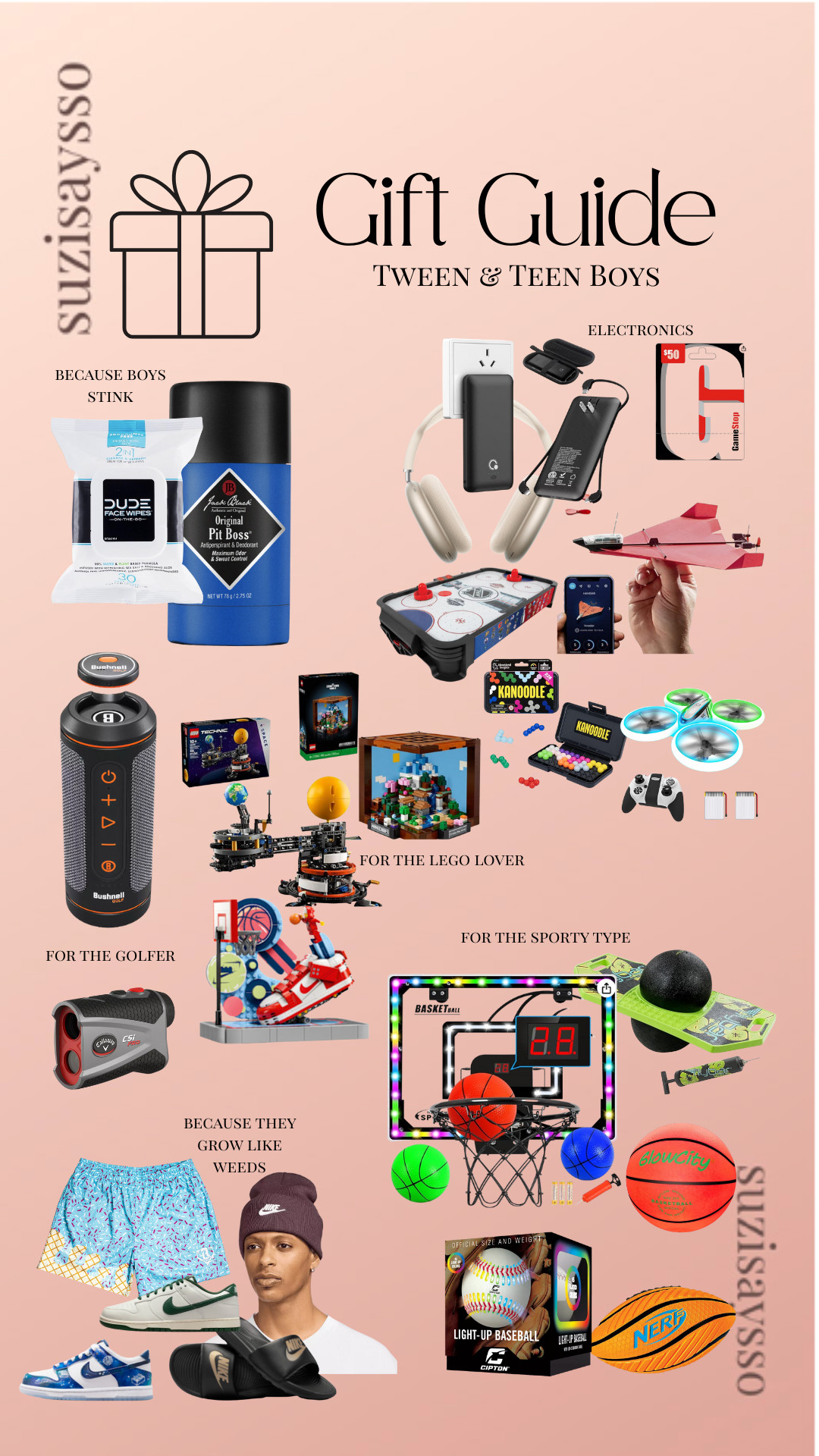 🧢 Tween & teen boys are basically impossible to shop for — but I found the stuff they’ll actually use (and not leave in the box). From cool electronics + Legos to golf gear, sporty toys, and yes… deodorant because boys. stink. 😂



#TeenBoyGifts #TweenBoyGifts #GiftIdeasForBoys #HolidayShopping  #MomLife #GiftGuide2025 

 #LTKGiftGuide #LTKHoliday #LTKKids