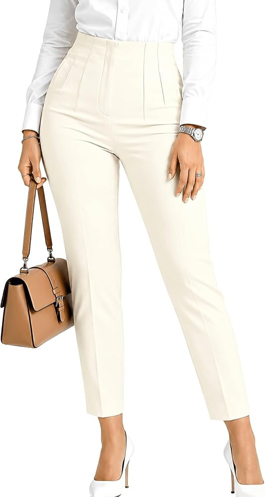 Womens High Waisted Pants 2026 Trendy Skinny Business Work Casual Pencil Trousers with Pockets | Amazon (US)