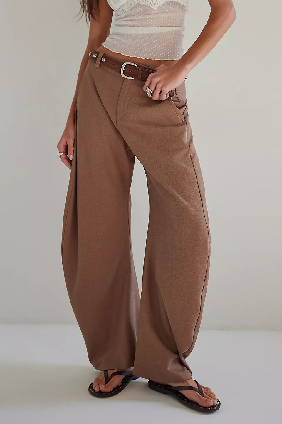 Spotlight Pinstripe Barrel Trousers at Free People in Grey Combo, Size: US 4 | Free People (UK)