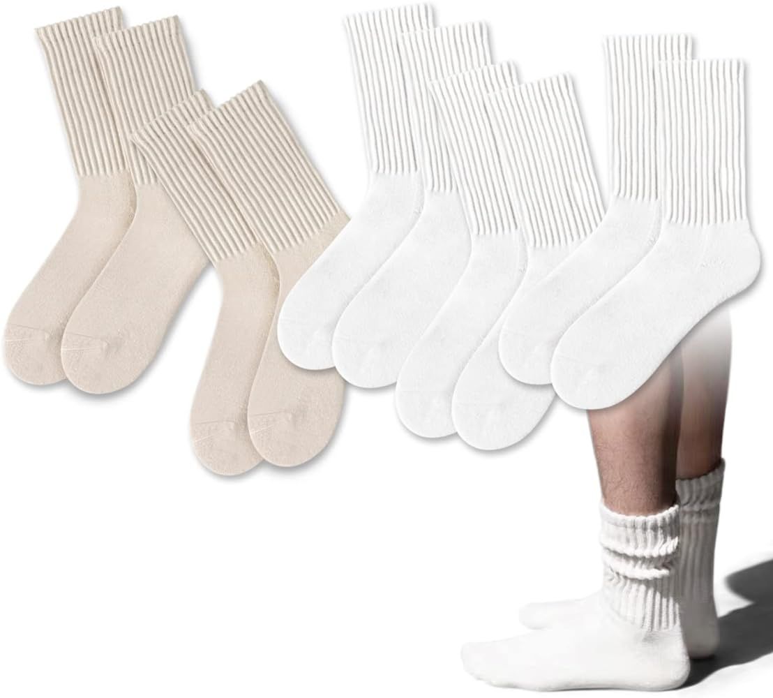 Women Crew Socks Retro Slouch Socks For Women Solid Casual Ribbed Crew Socks Pack of 5 | Amazon (US)