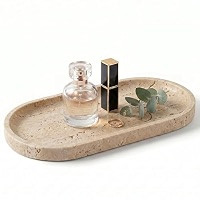 YKAJO Yellow Travertine Oval Marble Tray, 9.8x4.7 Vanity Perfume Organizer | Amazon (US)