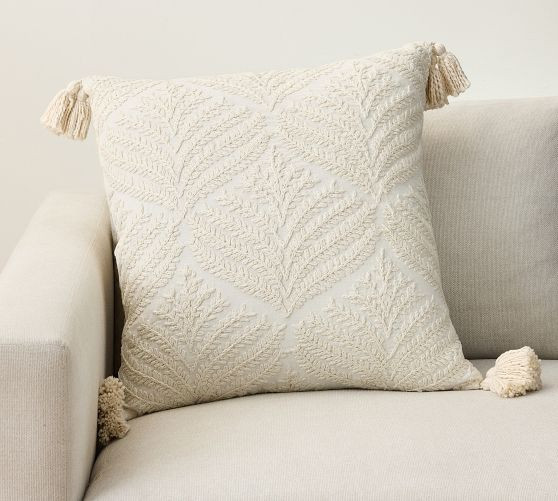 Fern Embroidered Tassel Pillow | Pottery Barn (US)