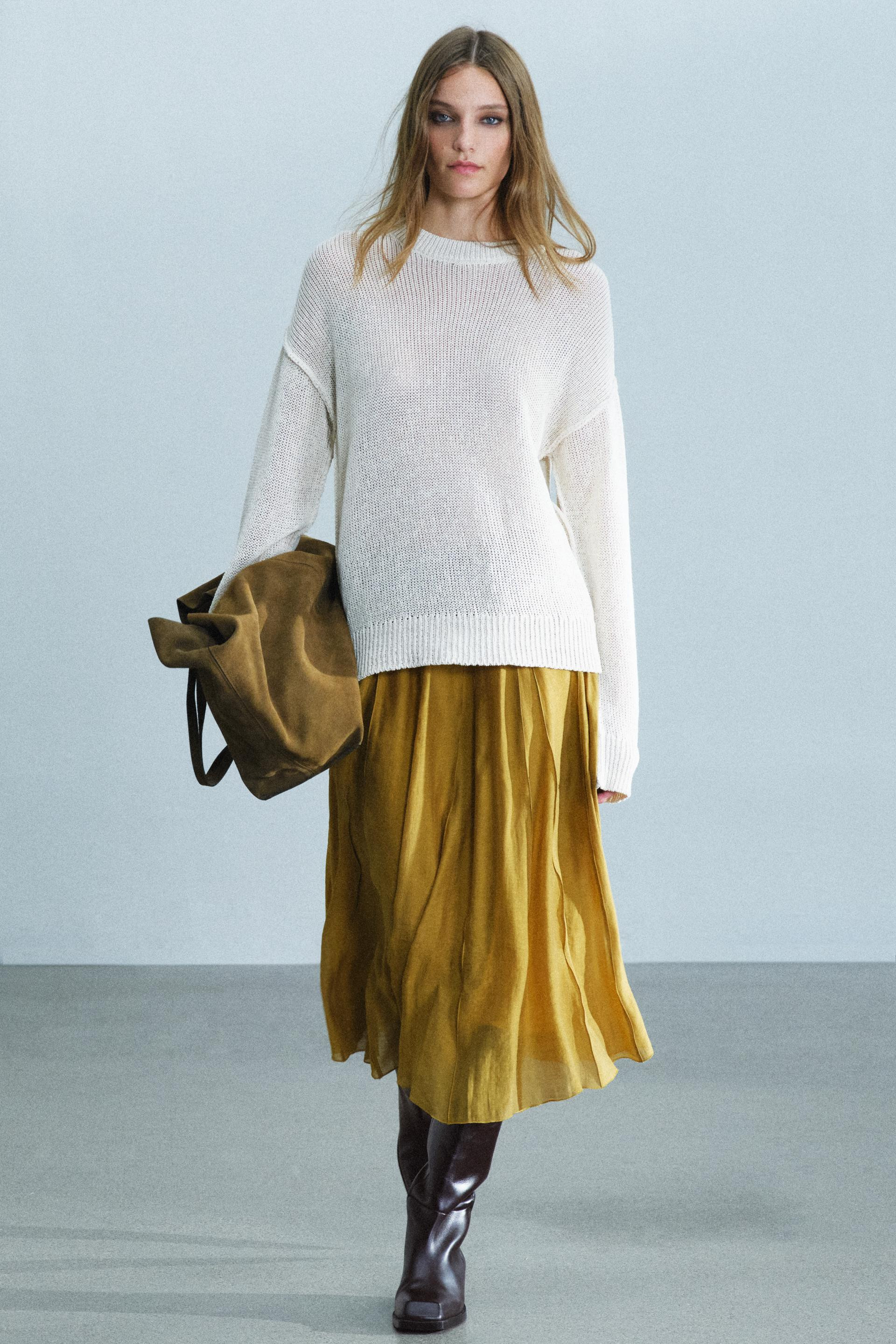 Zara - Zw Collection Contrast Flowing Skirt - Oyster-White - S - Woman | Zara UK