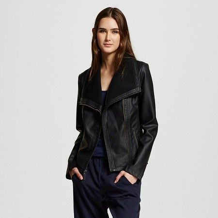 Women's Rib Trim Faux Leather Jacket - Mossimo Black™ | Target