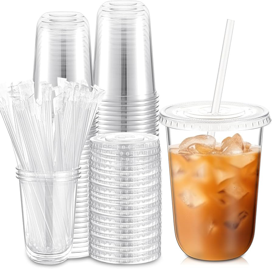 50 Sets Clear Plastic Cups with Lids and Straws, Disposable Iced Coffee Cups Drinking PET for Col... | Amazon (US)