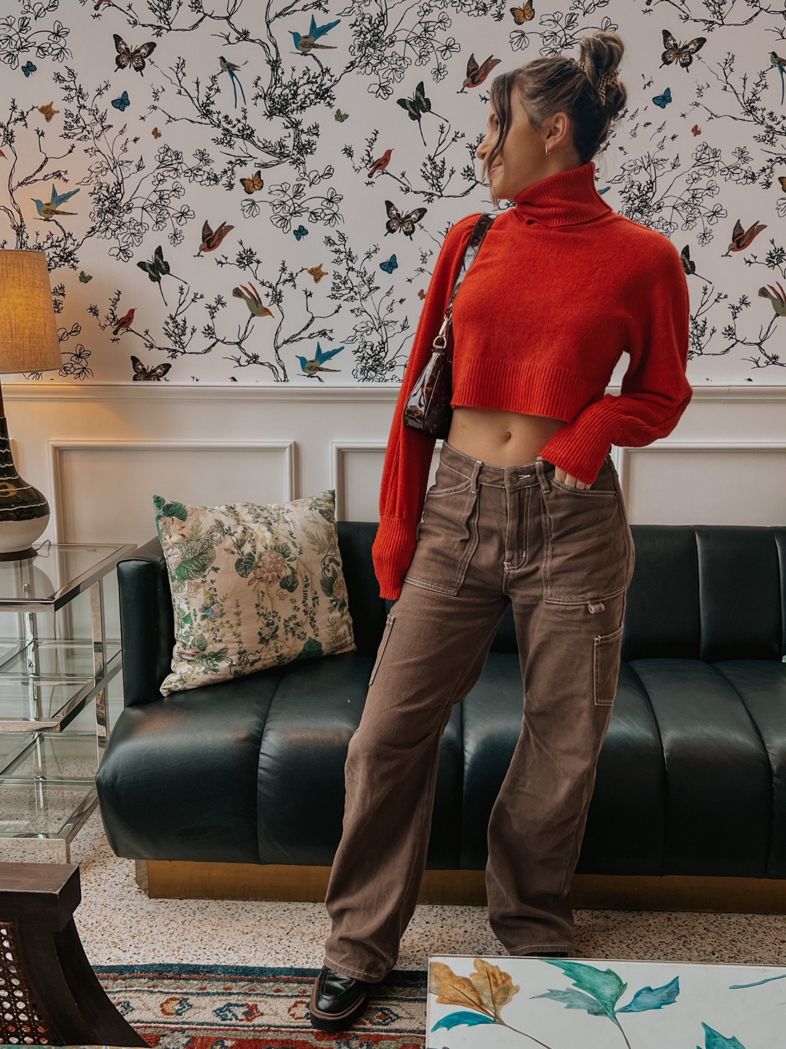 cargo pants, cropped sweater, holiday sweater, chunky loafers, claw clip, checkered claw clip

#LTKunder100 #LTKunder50 #LTKfit