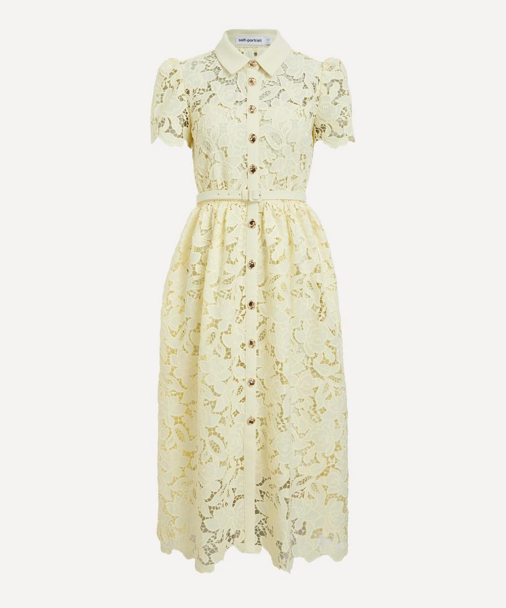 Self-Portrait Women's Yellow Lace Collared Midi Dress 10 | Liberty London (US)