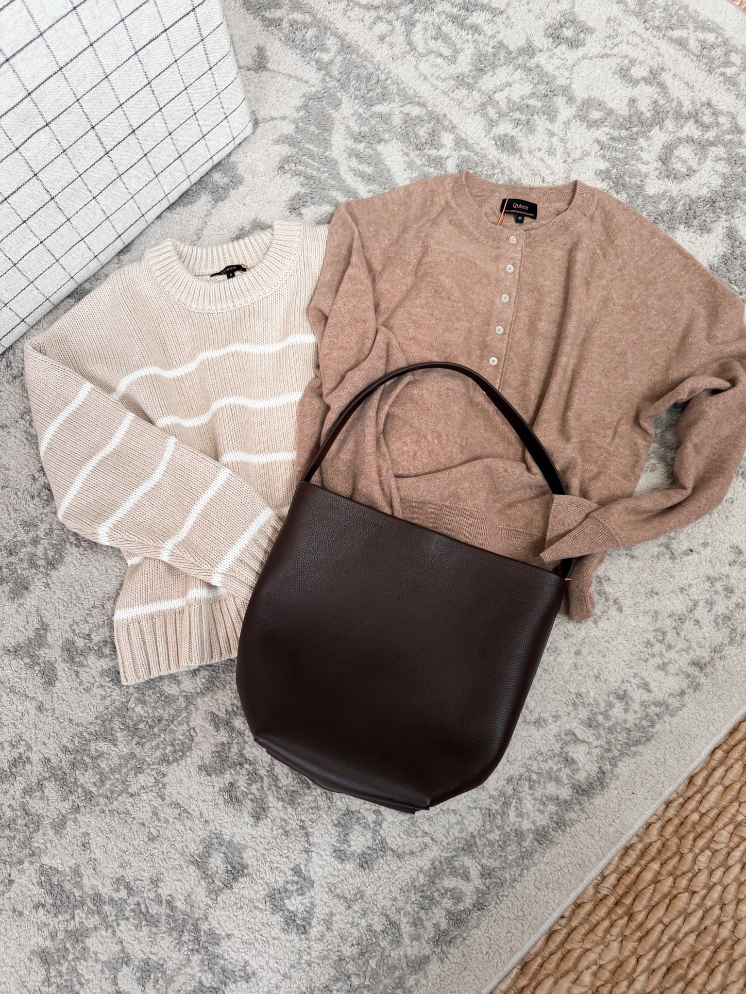 I got the smaller bucket bag
Sweaters are size small stripe & med brown

#LTKOver40 #LTKootd