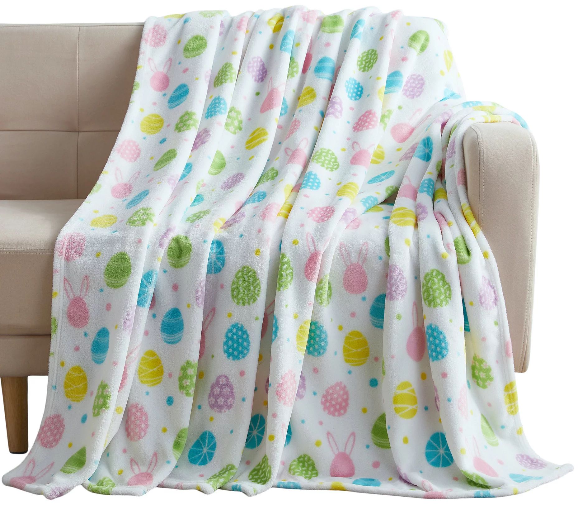 Easter Bunny Eggs Velvet Fleece Throw Blanket: Colorful Soft Cozy Print for Boys and Girls, Aqua ... | Walmart (US)