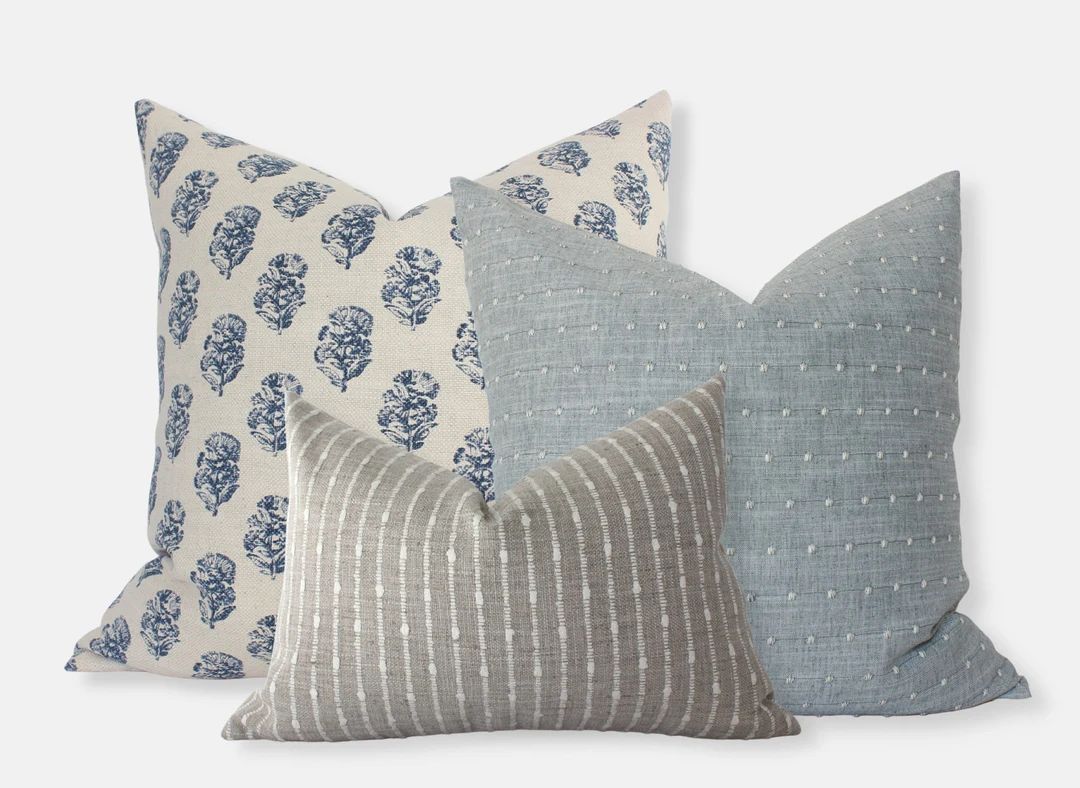 Light Blue Throw Pillow Set, Sofa Pillow Cover Set of 3, Throw Pillows for Couch, Blue Pillow Com... | Etsy (US)