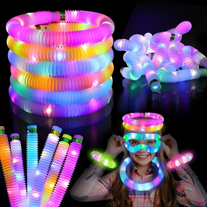 Light Up Glow Sticks Fidget Pop Tubes, 6 Pack Glow in The Dark Party Supplies Toddler Sensory Toy... | Amazon (US)