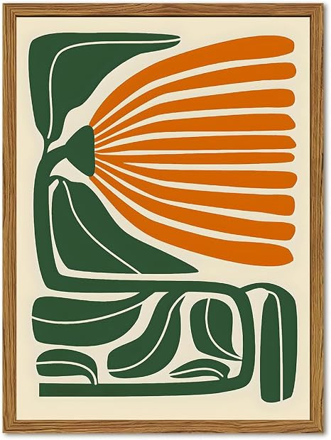 Framed Boho Floral Wall Art, Mid Century Modern Flower Canvas Wall Decor Pictures, Green and Oran... | Amazon (US)