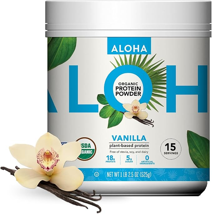 Amazon.com: ALOHA Organic Plant Based Protein Powder, Stevia Free, Vanilla, 19.6 oz, 15 Servings ... | Amazon (US)